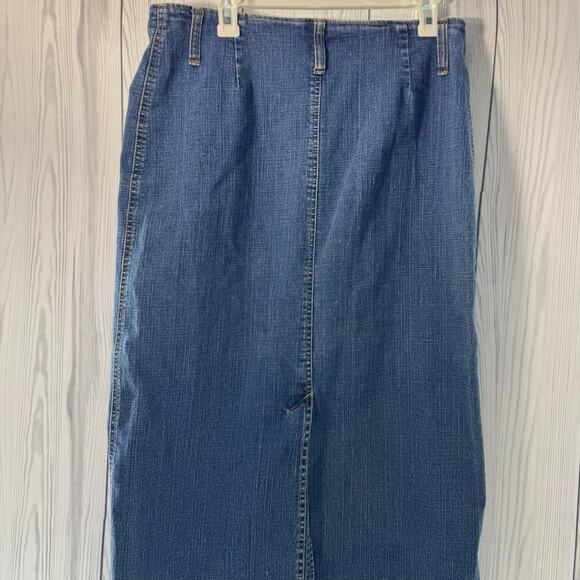 Vintage Y2K 2000s Faded Glory Stretch Back Slit Denim Maxi Skirt Pocket Size 10 - Picture 4 of 9